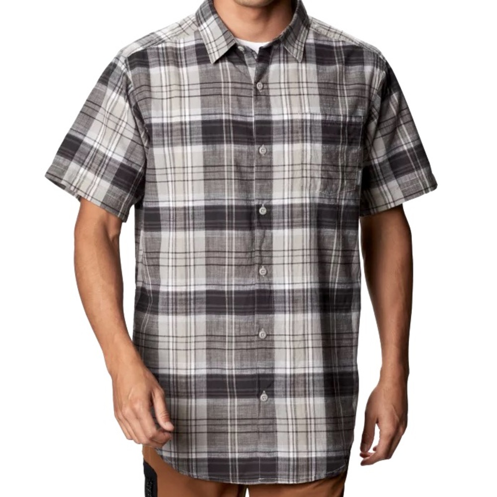 Mens Columbia Gray Plaid Short Sleeve Button Down Shirt